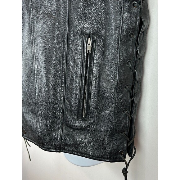 Mens First Classics Black Leather Snap Front Side Lace Motorcycle Vest Size XL - Picture 12 of 14